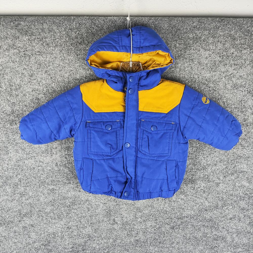 Timberland Jacket Infant Boys 12 Months Blue Yellow Hooded Puffer Quilted Winter